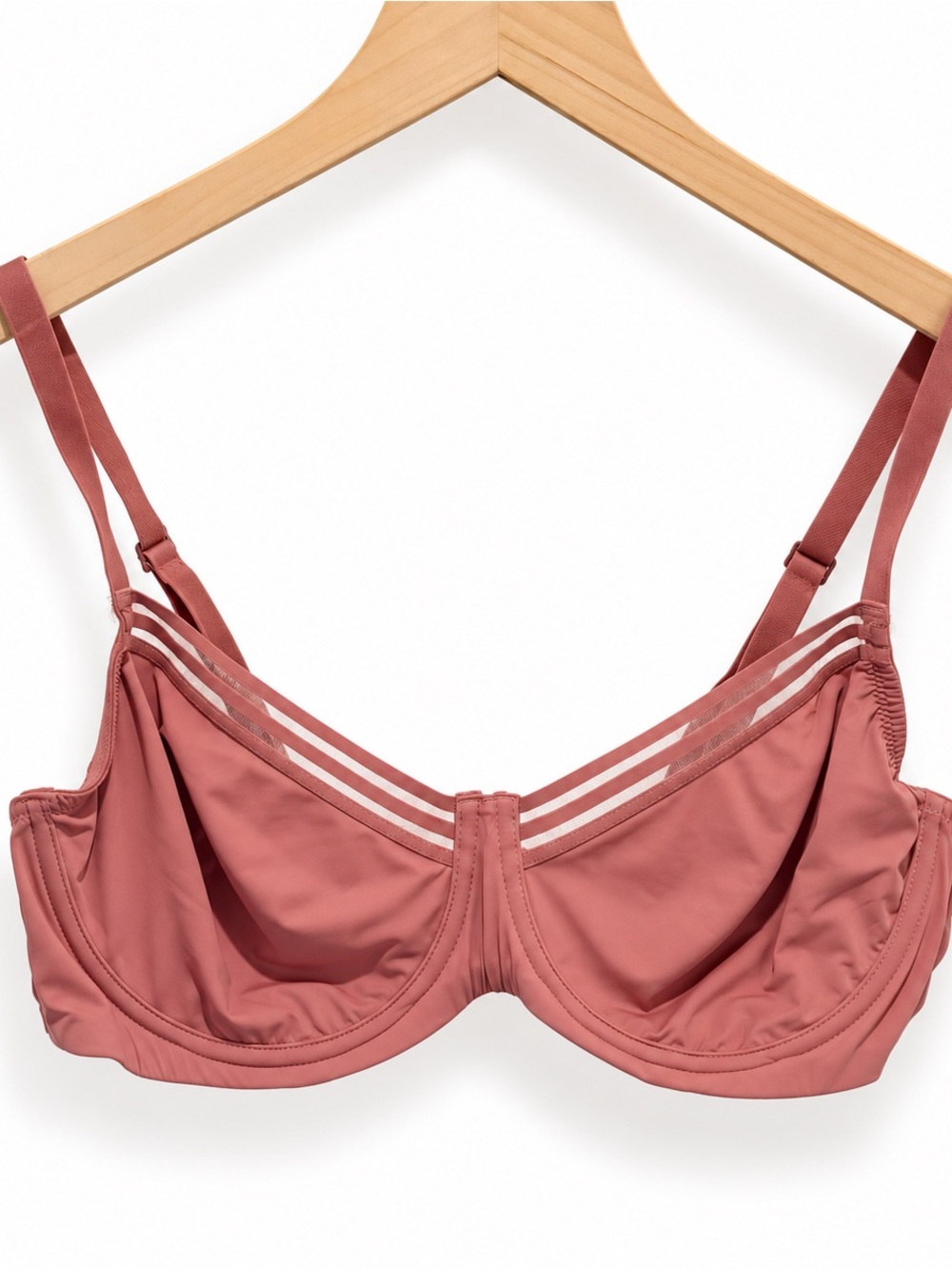 Oysho Pink Mauve Strappy Underwire Bra 36C Modern Minimalist Mesh 71527
